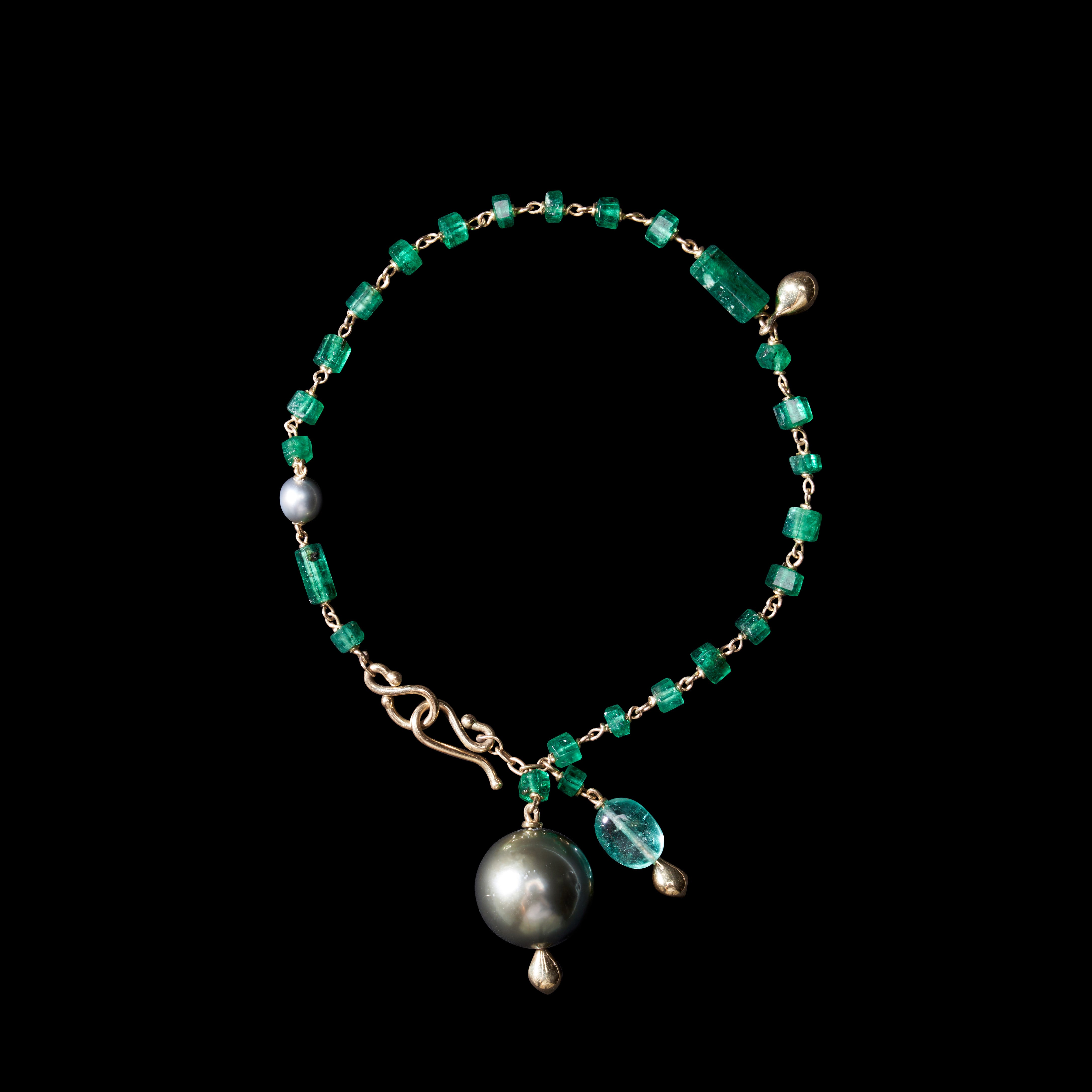 Emerald and Tahitian Luxe Charm Bracelet