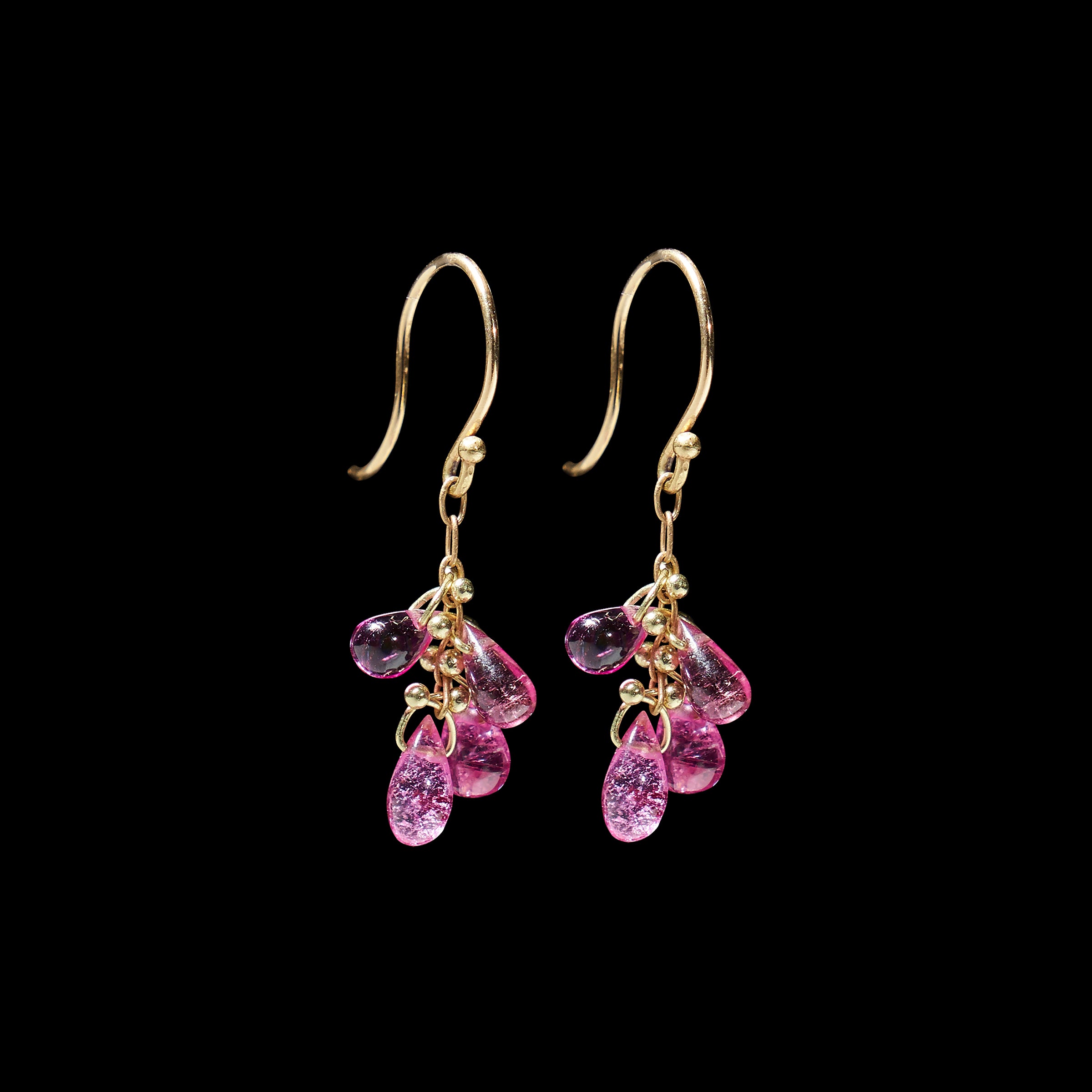 Briolette Small Cluster Drop Gold Earrings
