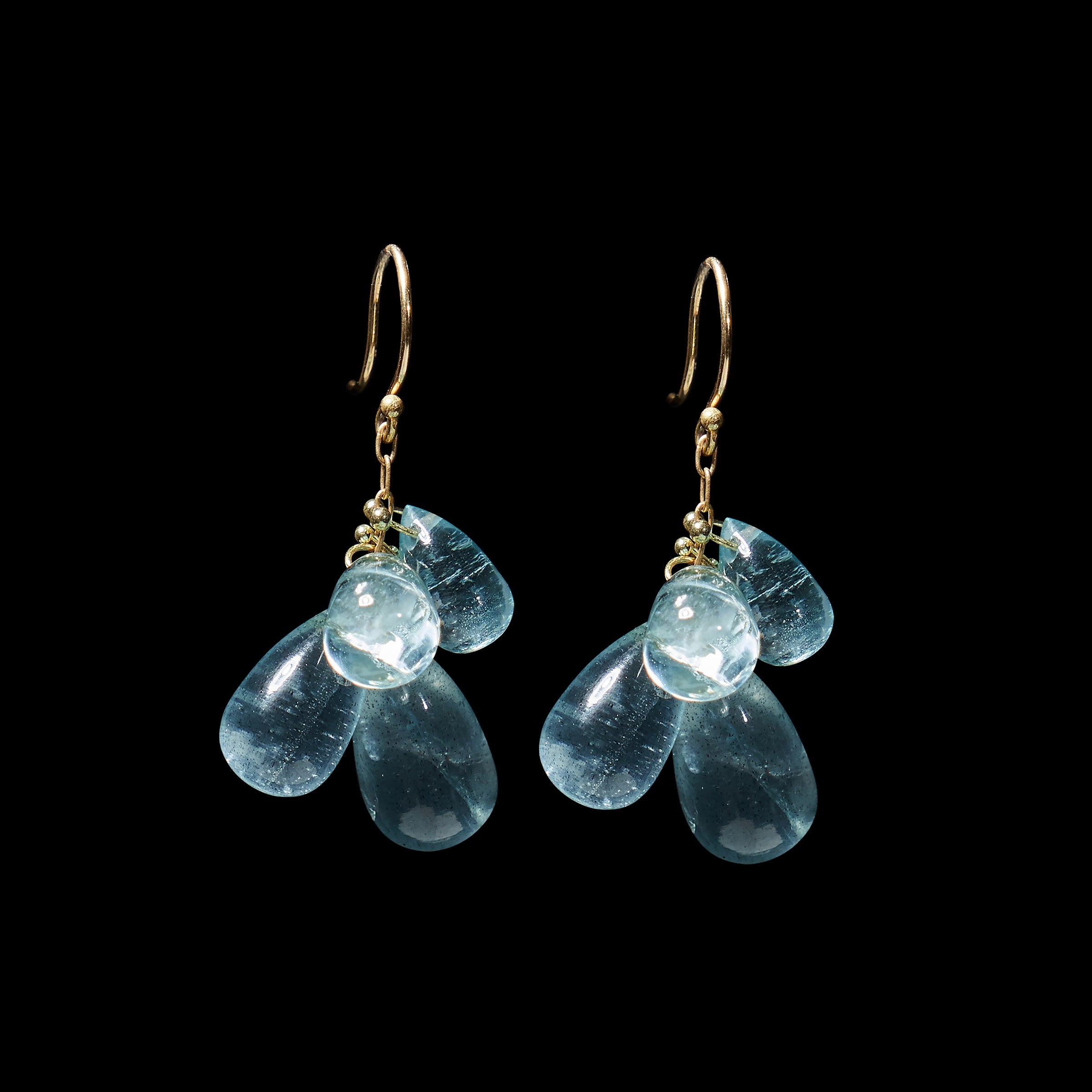 Briolette Small Cluster Drop Gold Earrings