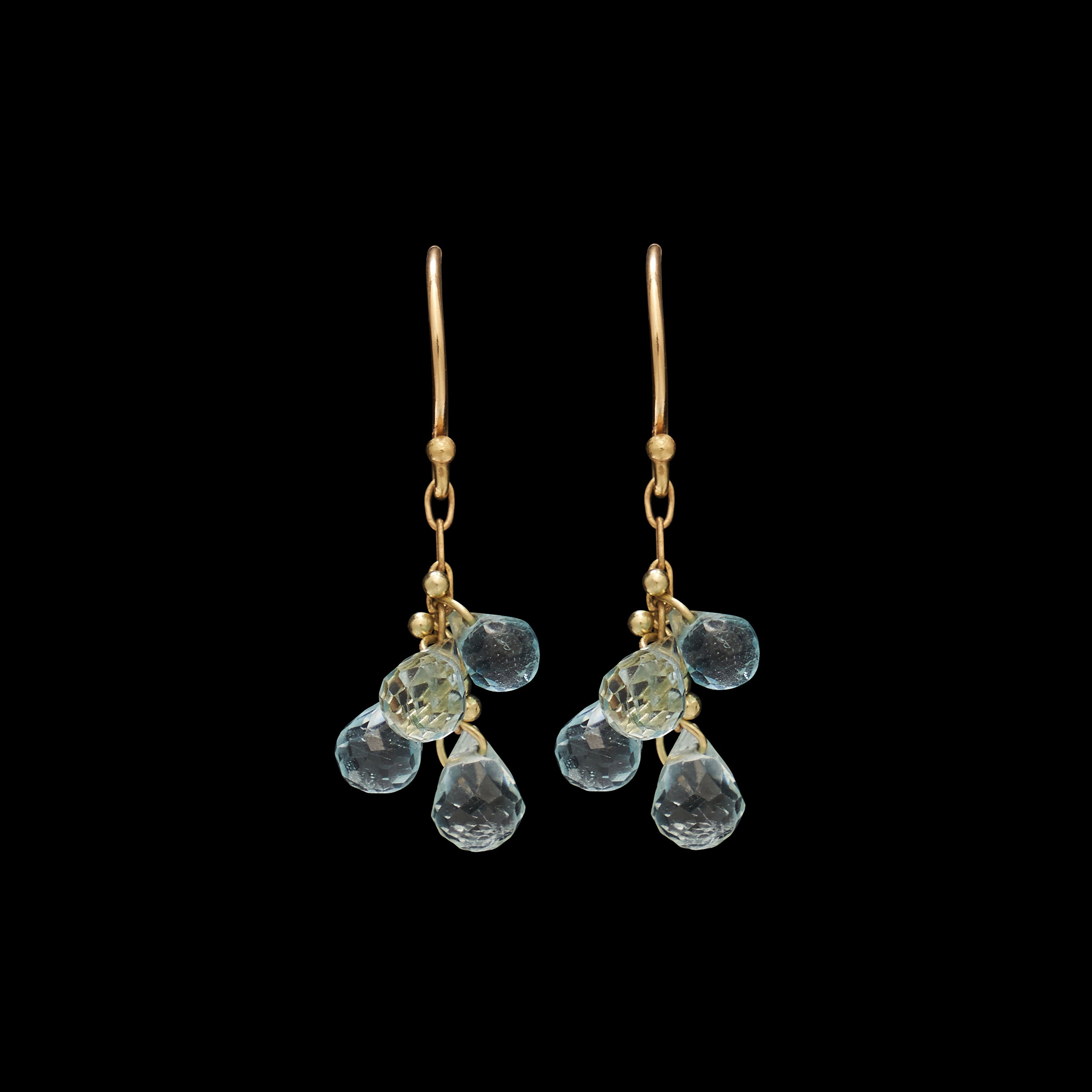 Briolette Small Cluster Drop Gold Earrings